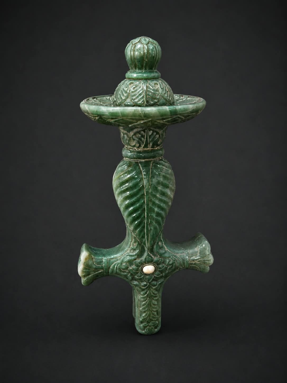 Rare green nephrite jade stone handle